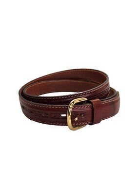 Unbranded Mens Brown Leather Belt With Gold Tone Buckle Measures 44" Chain Link